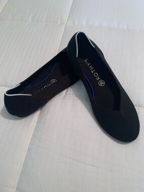 Rothy's The Round Toe Flats Black with White Trim Women's Sz 10 Knit Shoes